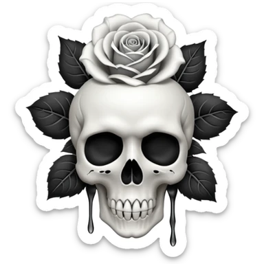 a gothic rose emoji with a skull as the flower, weeping effect sticker