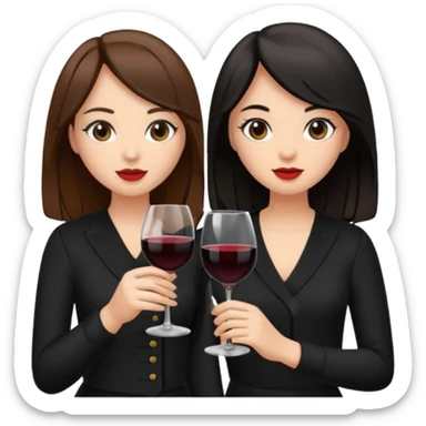 2 girls in black drinking wine with brown hair and black hair  sticker