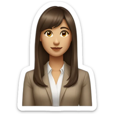 digital business woman with long brown hair with bangs, brown eyes tan skin sticker