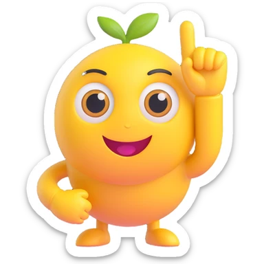 A yellow round emoji character with big eyes and a confident smile, clearly pointing both index fingers at itself. Strong “ME!” expression. Bold cartoon style, isolated on white sticker