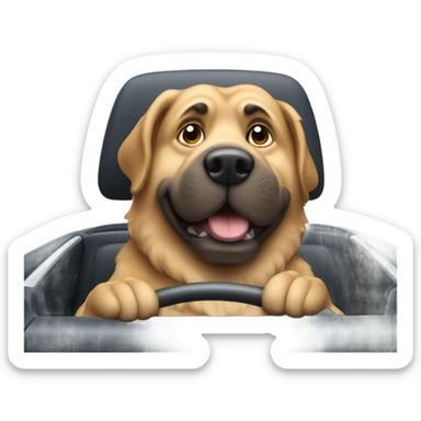 Big dog in a car driving  sticker