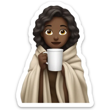 Pale  dark brunet girl  wrapped in cozy blanket drinking coffee sticker