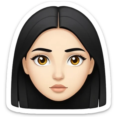 girl with light skin, long straight black hair, choni eyebrows, slanted eyes sticker