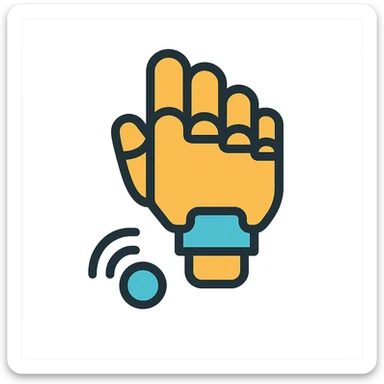 clean abstract logo for 'DeepSense' showing a robotic hand or finger gently tapping or sensing a surface, representing advanced touch technology, simple shapes, restrained color scheme sticker