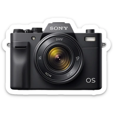 Ultra minimal black camera with 'Sony' text on top, basic camera shape with tiny lens, Sony branding visible sticker