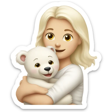Happy white momma teddy bear hugging a happy white baby bear sticker