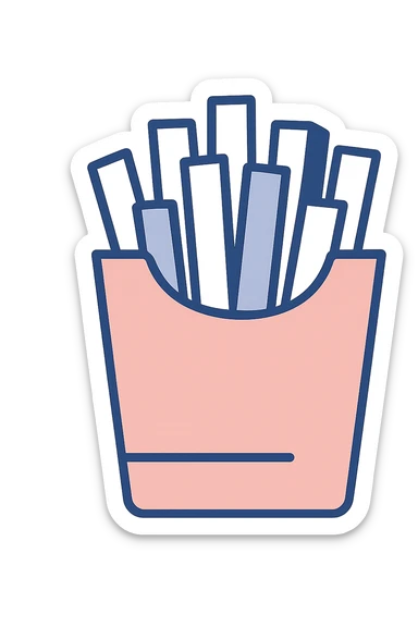 pink box of fries, minimal flat design sticker