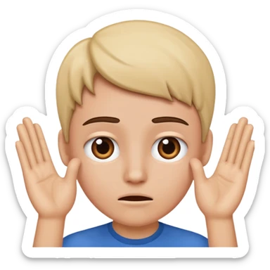Nervous emoji + hands up emoji. Remove flow effects at the very top the of the hands so the head can be between the hands sticker