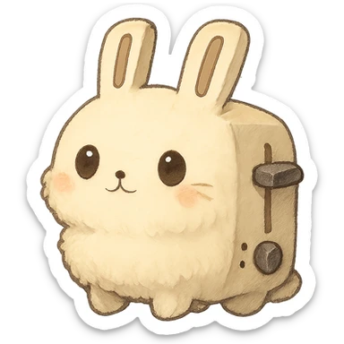 chibi soft fluffy rabbit inspired by a toaster with toaster elements as part of its design full-body sticker
