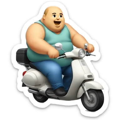 Fat man on a moped with fat flabs hanging down sides  sticker