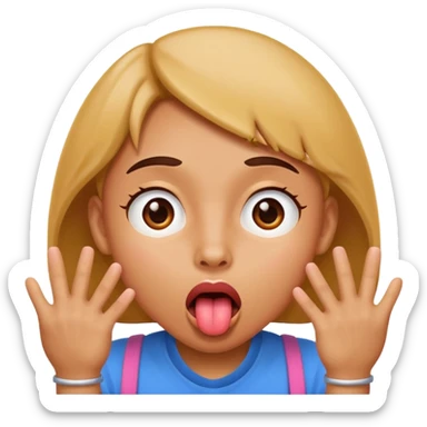 person emoji with tongue out, both hands on cheeks, surprised playful expression sticker