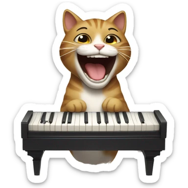 A cat laughing while playing piano sticker