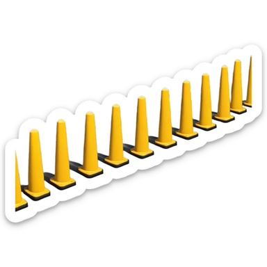 A boundary marked by a series of warning bollards lined up in a row, creating a clear division, with caution signs emphasizing the restricted area sticker