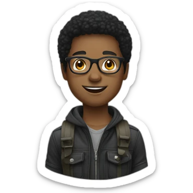 a young, black photographer, black hair and glasses sticker