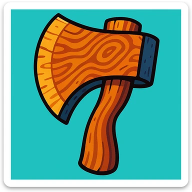 wooden axe head texture in vibrant toon style, cartoon style sticker