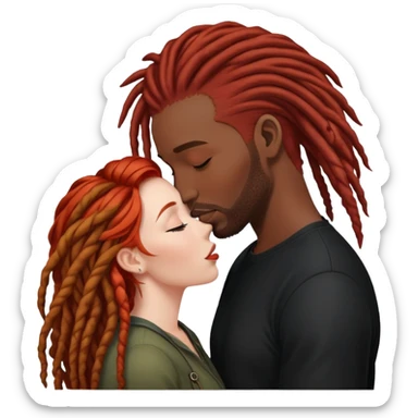 Mulher ruiva, pele branca, beijando um homem negro, com dreads nos cabelos sticker