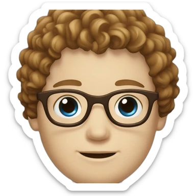 White boy with blue eyes with glasses with brown curly hair sticker