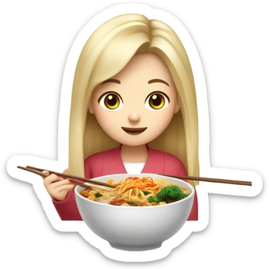  Blonde long hair girl eating Korean food sticker