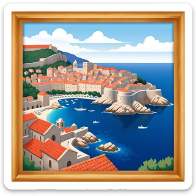 Dubrovnik – Cinematic Realistic Dubrovnik, depicted as a stunning coastal city with red-tiled roofs and ancient stone walls, set against the deep blue Adriatic Sea under warm Mediterranean light, rendered with rich textures that capture its enchanting beauty. sticker