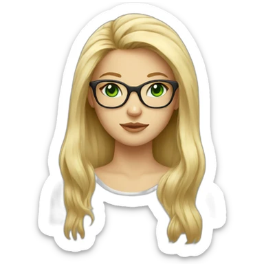Long blonde hair female cat with glasses and green eyes sticker