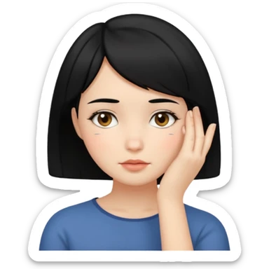 Girl with black hair and short hair who put her hand on her face sticker