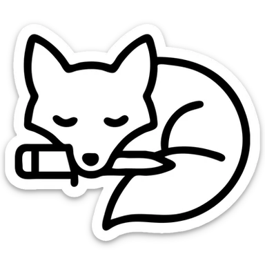 a sleeping fox kitsune with a knife in his mouth, minimalistic, modern icon style sticker