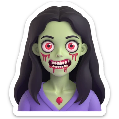 girl zombie with black long hair with teeth and serious face sticker