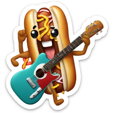 A hot dog rocking out with a guitar and one sock on sticker