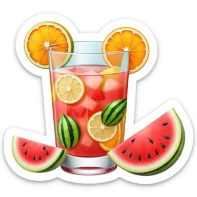 summer cocktail with lemon, watermelon, orange sticker