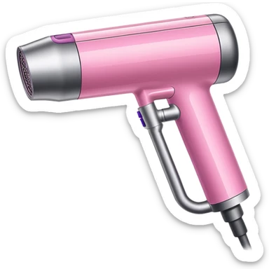 pink Dyson air wrap side angle, realistic style, sleek modern design, glossy pink finish with metallic silver accents on the nozzle ring. Compact proportions , clean lines, slight shading.  sticker