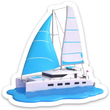 a lagoon 42 catamaran with no wording on the boat and an i message chat bubble icon coming out the top of the boat  sticker