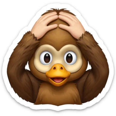 I want duck 🦆 emoji and monkey 🐒 emoji mashed together making a monkeyduck covering his eyes see no evil sticker