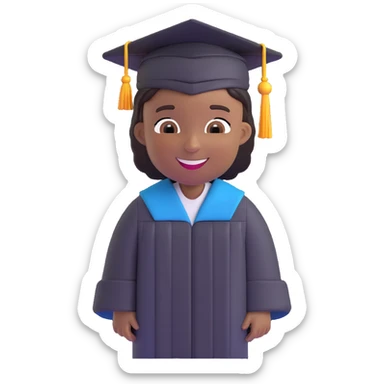 African American graduate emoji, wearing cap and gown, smiling sticker