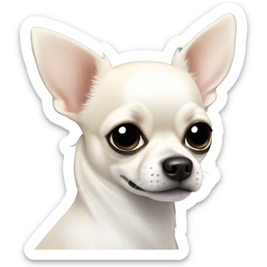 little white chihuahua with black fur on her left side of face, near the black nose, also black fur around the eyes sticker