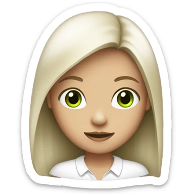 A girl with straight hair and green eyes with a white shirt  sticker