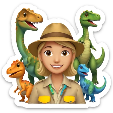 A human living with the dinosaurs and taking a selfie with them sticker