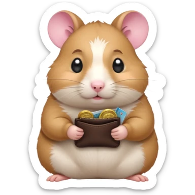 cartoon-style hamster melancholy expression opening his coin purse to showcase he's poor with empty pockets sticker