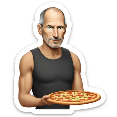 steve jobs eating pizza while wearing a tanktop sticker