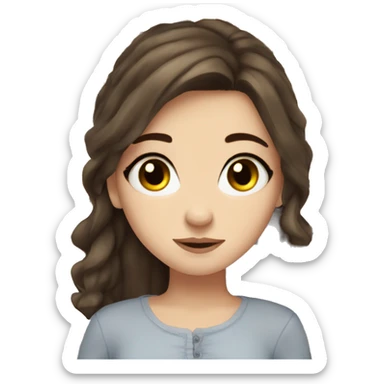 White girl autumn cozy blue eyes dark brown hair sticker