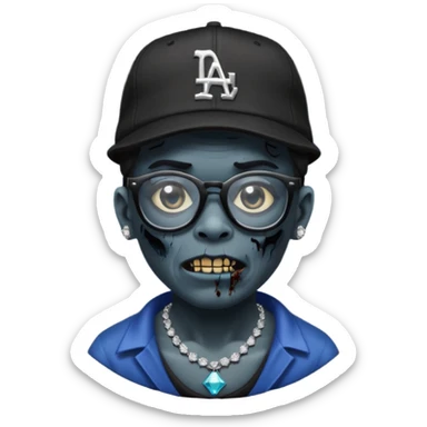 Zombie with black glasses dodger hat and diamond necklace sticker