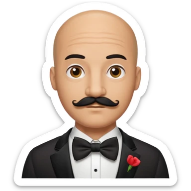 Bald guy with thick black mustache & bow tie sticker