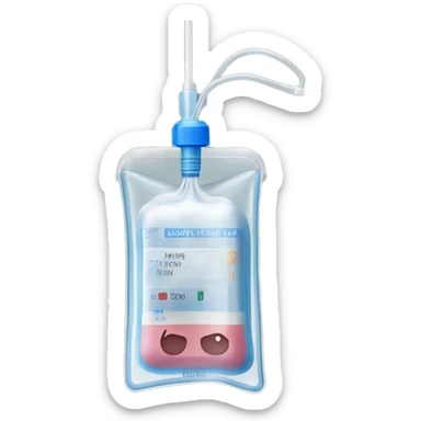 Rectangular transparent plastic iv bag filled with 500ml of fluid hanging on an iv pole in an intensive care unit  sticker