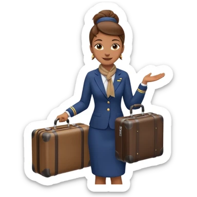 flight attendant, Light Brown skin, brown hair in single bun, neck scarf, suitcase sticker