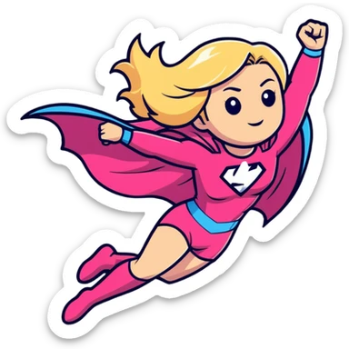 superhero girl with blonde hair and pink outfit flying sticker