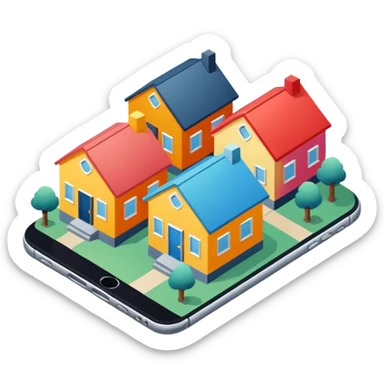 group of 3 houses representing neighborhood isometric houses on transparent background iphone like sticker