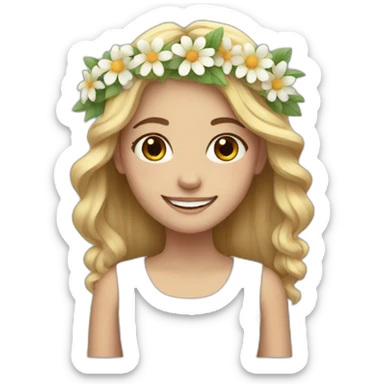White smiling girl with flower crown sticker