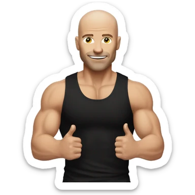 white guy doing shoulder press. no hair. black tank top sticker
