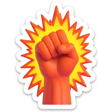 a clenched fist breaking through a fiery explosion, symbolizing strength and impact sticker