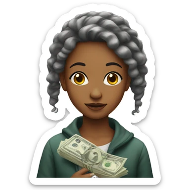 girl with a wad of money on her forehead sticker