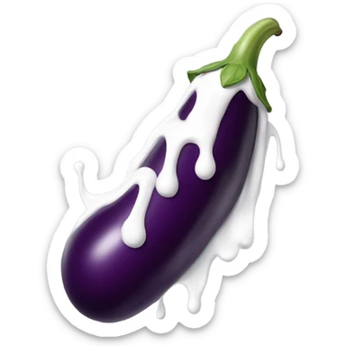 long eggplant with white paint dripping from the top sticker